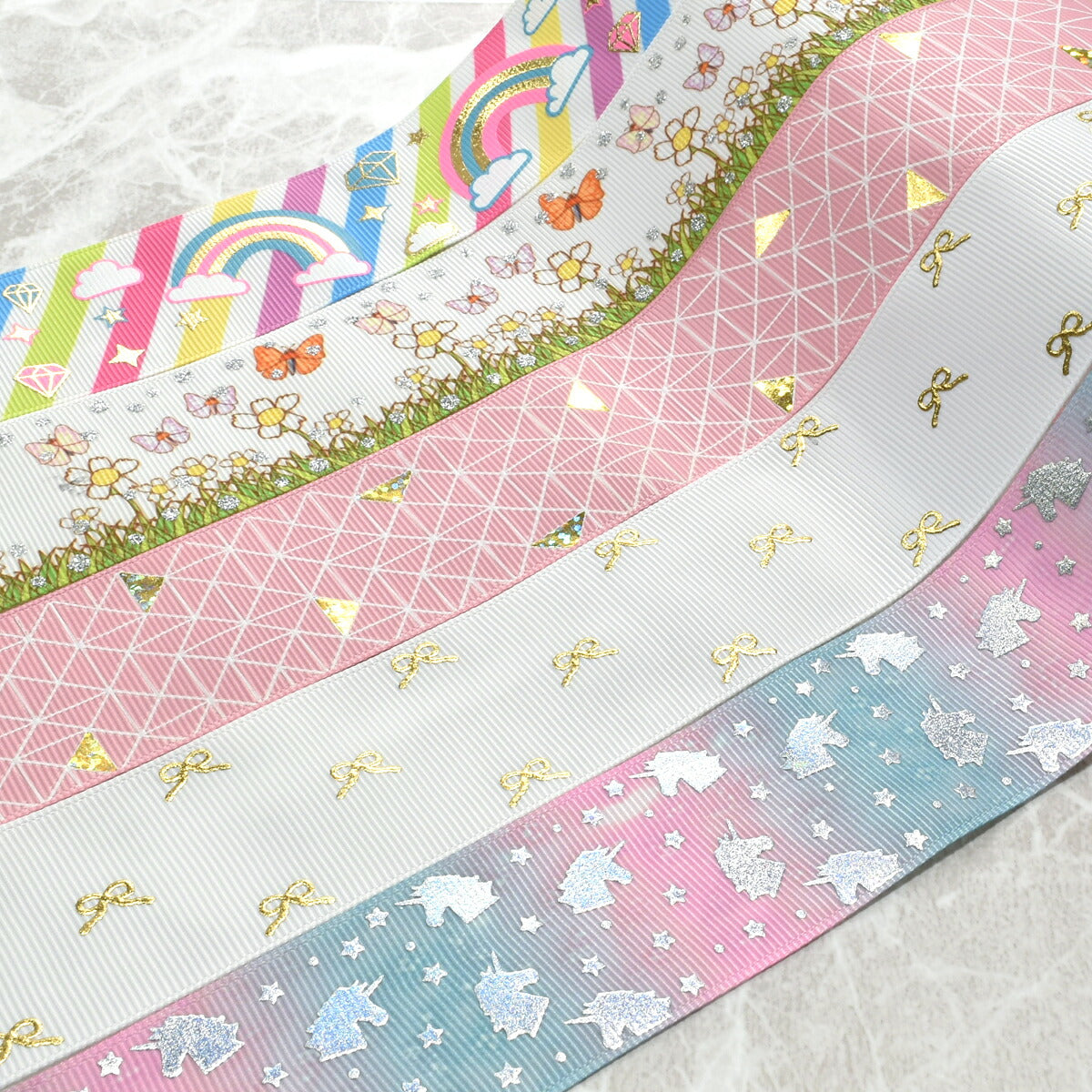 リボンアソートセット箔押しラメ系幅38mm約50cm×10本