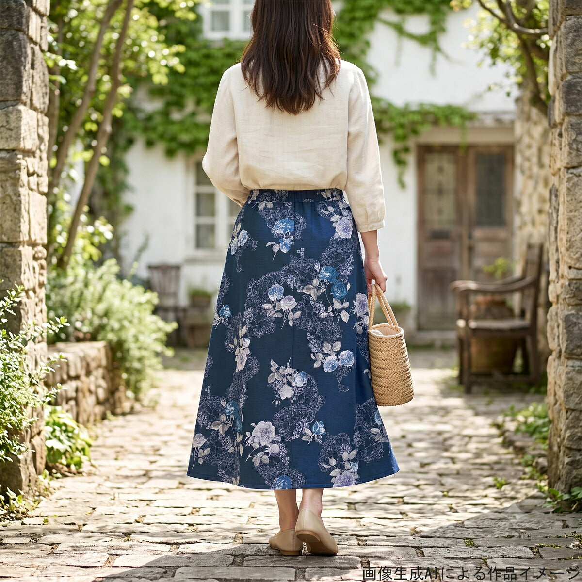 薔薇とアンティークレース綿モーリークロス生地149052YUWA有輪商店(30cm以上10cm単位切り売り)