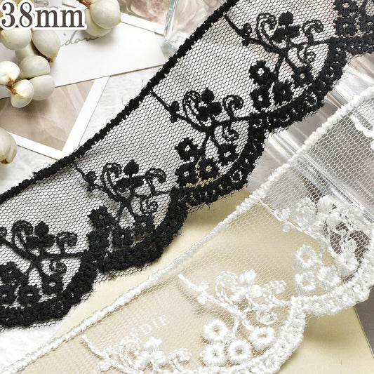 フラワーシャンデリアのスカラップ刺繍レース幅38mm1m単位切り売り