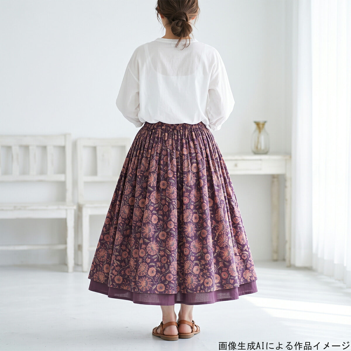 インド綿パープルの花柄シーチング生地HSK841-C3カナヤス(46)(30cm以上10cm単位切り売り)