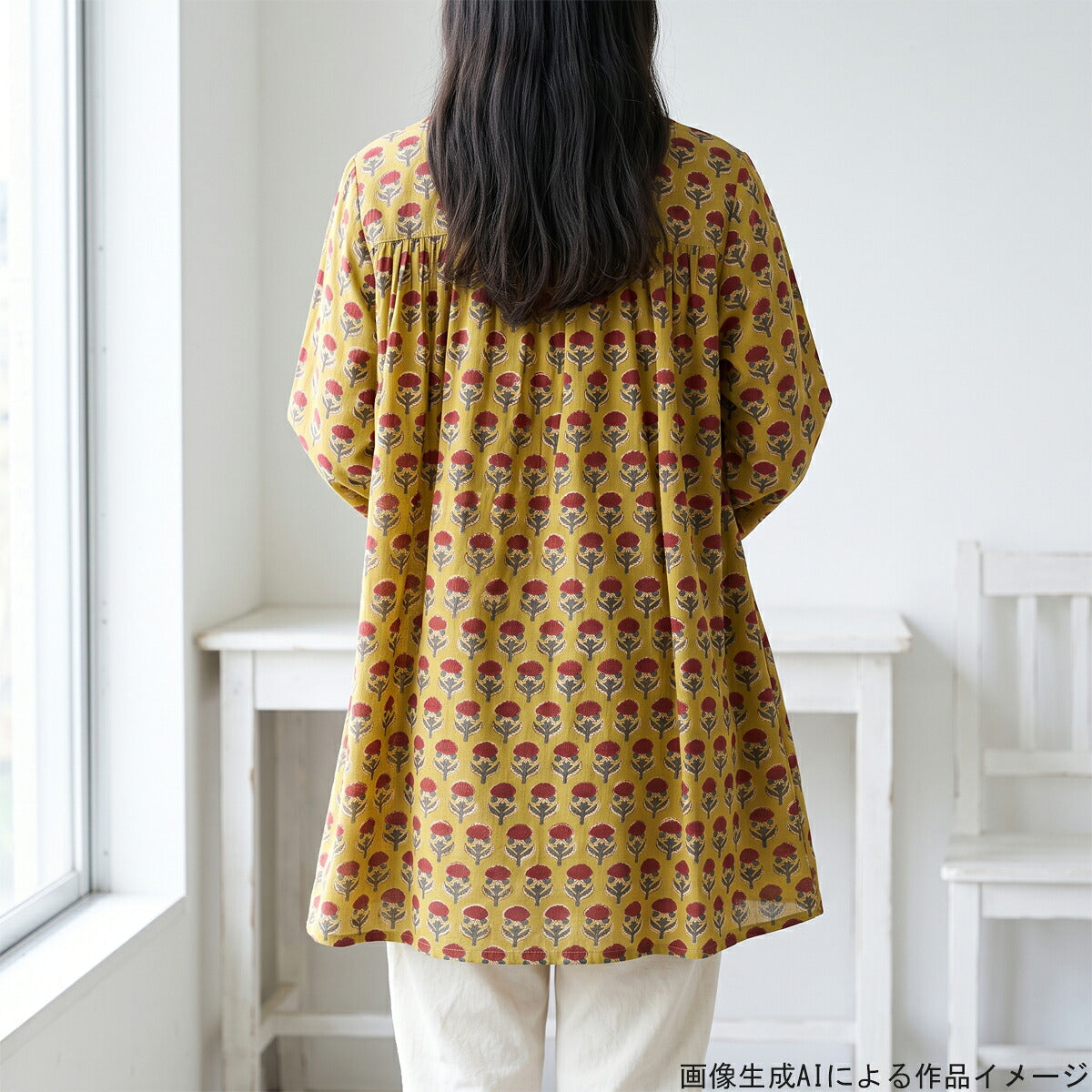 インド綿赤い花の小花シーチング生地HSK841-C2カナヤス(41)(30cm以上10cm単位切り売り)
