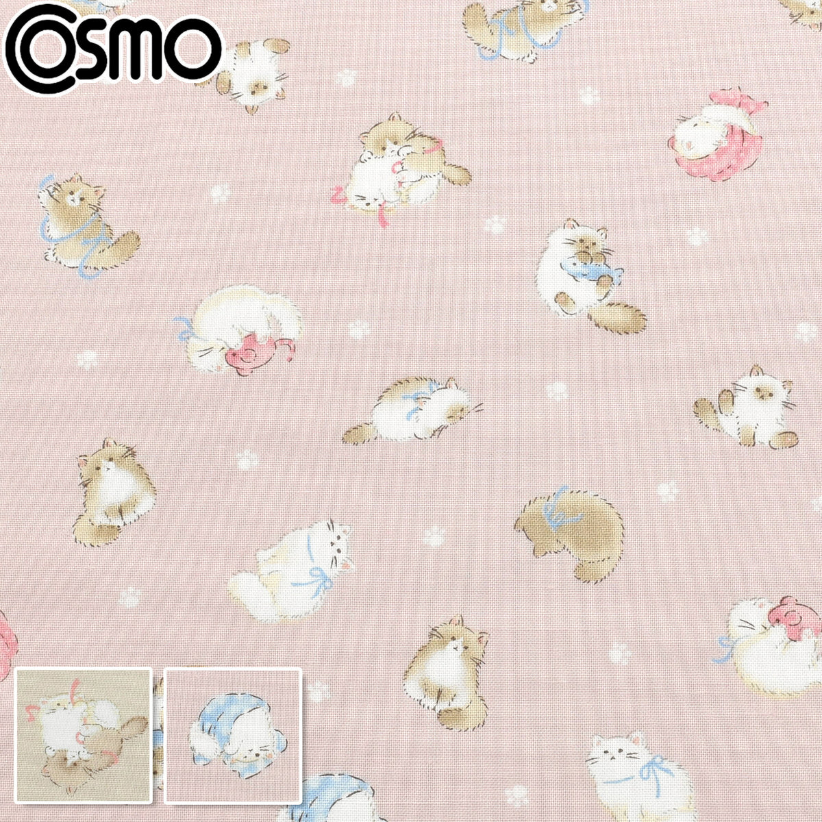 にゃんこと肉球シーチング生地SP6521-2コスモ(30cm以上10cm単位切り売り)
