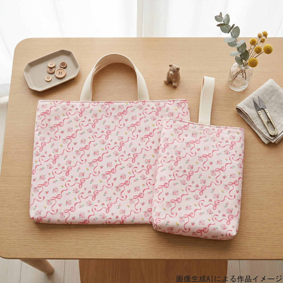 リボン＆フラワーオックス生地HSK851カナヤス(30cm以上10cm単位切り売り)