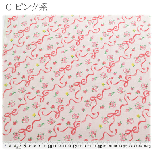 リボン＆フラワーオックス生地HSK851カナヤス(30cm以上10cm単位切り売り)