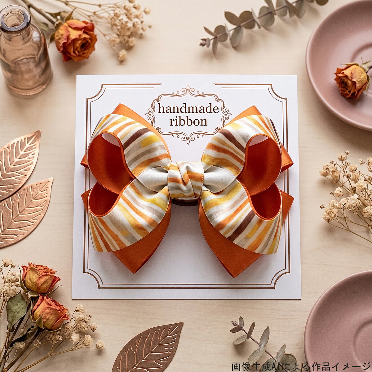 秋色パレットリボン25mm幅プリントリボン約1ｍ（98ｃｍ）カット済み「グログランリボン／サテンリボン印刷リボン」