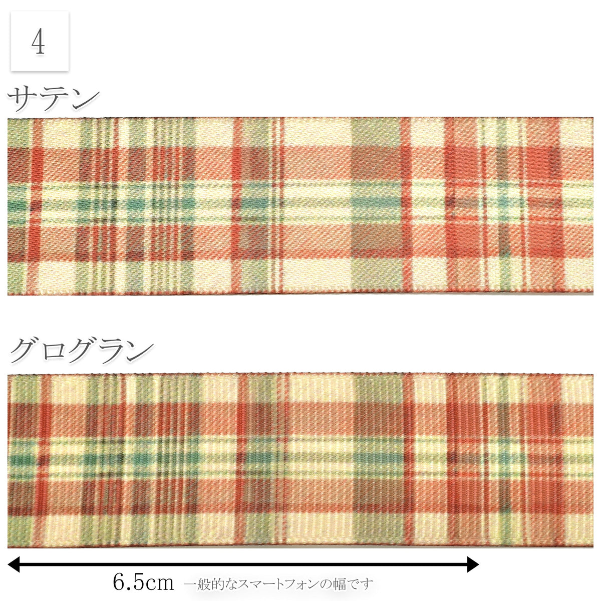 大人可愛いクリスマスチェック25mm幅プリントリボン約1ｍ（98ｃｍ）カット済み「グログランリボン／サテンリボン印刷リボン」