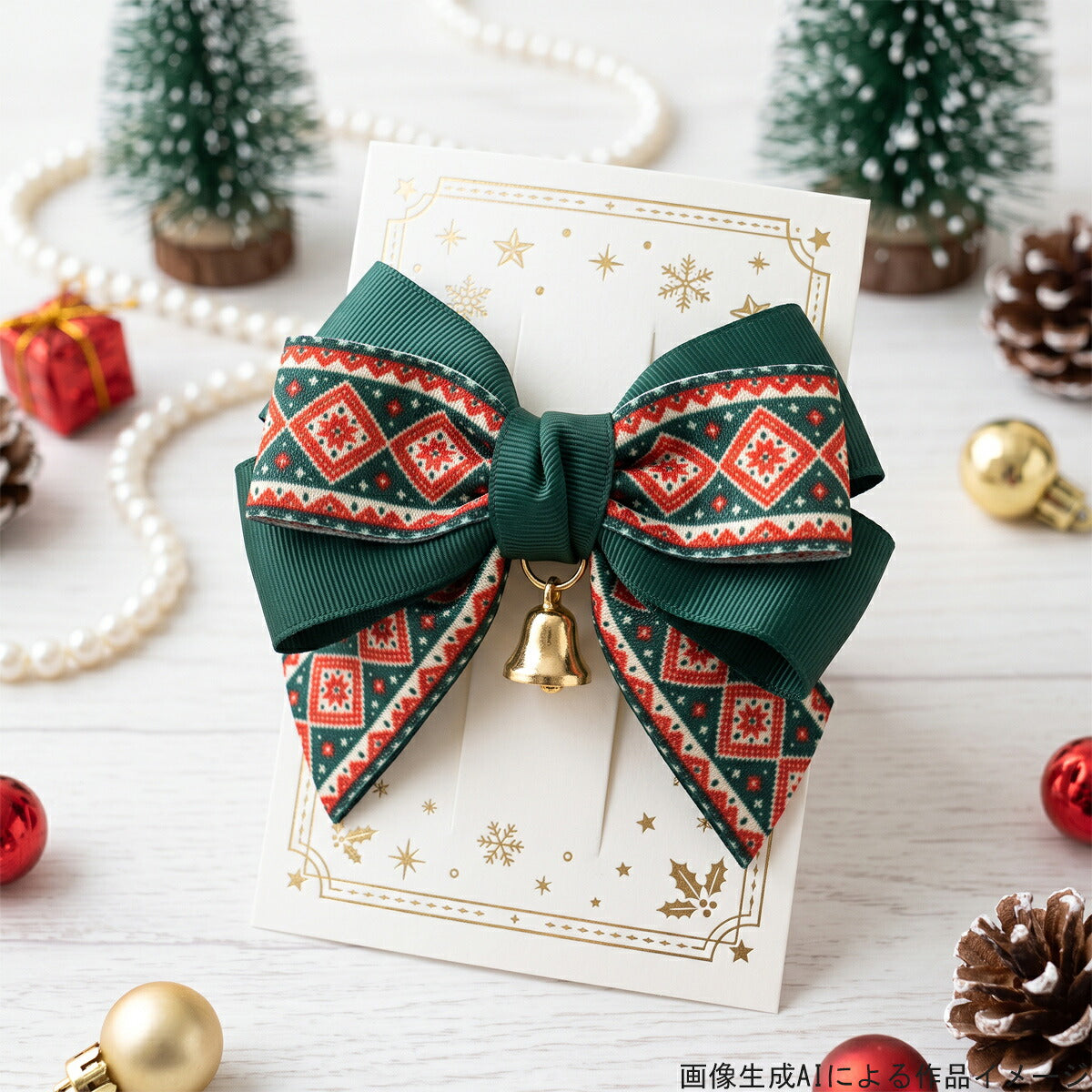 ニット編み風クリスマスリボン25mm幅プリントリボン約1ｍ（98ｃｍ）カット済み「グログランリボン／サテンリボン印刷リボン」