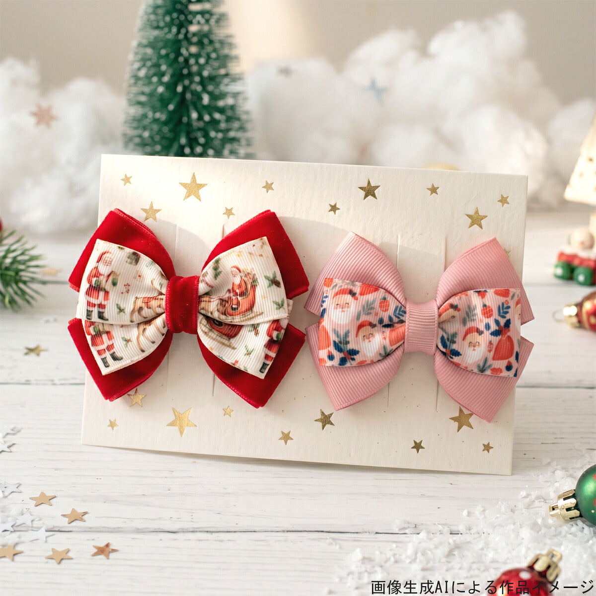 クリスマスサンタとスノーマンリボン25mm幅プリントリボン約1ｍ（98ｃｍ）カット済み「グログランリボン／サテンリボン印刷リボン」