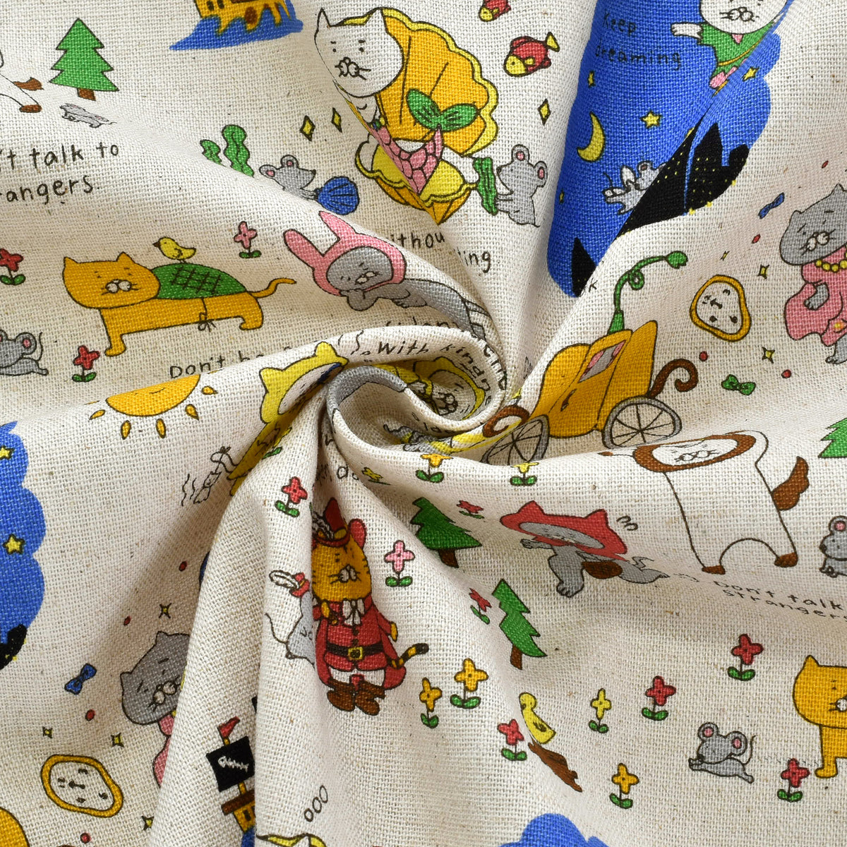 おとぎ話猫綿麻キャンバス生地KTS7238コットンこばやし(30cm以上10cm単位切り売り)