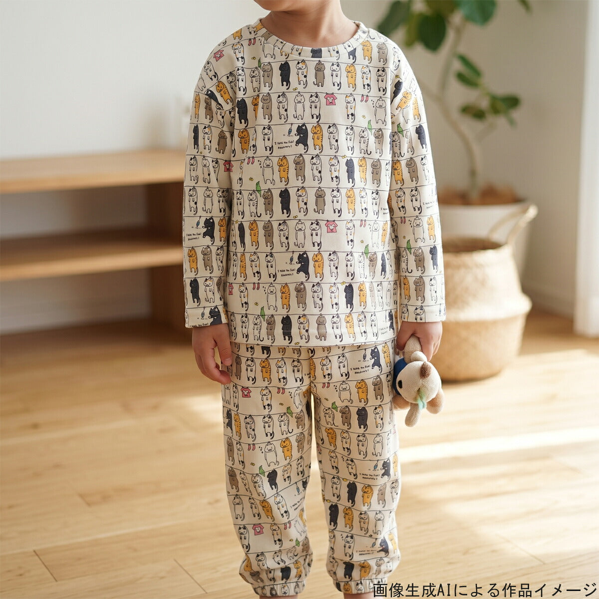 ニット洗濯ねこAアイボリー系ポリエステルスムースニット生地KDP148-Aコットンこばやし（227）(30cm以上10cm単位切り売り)