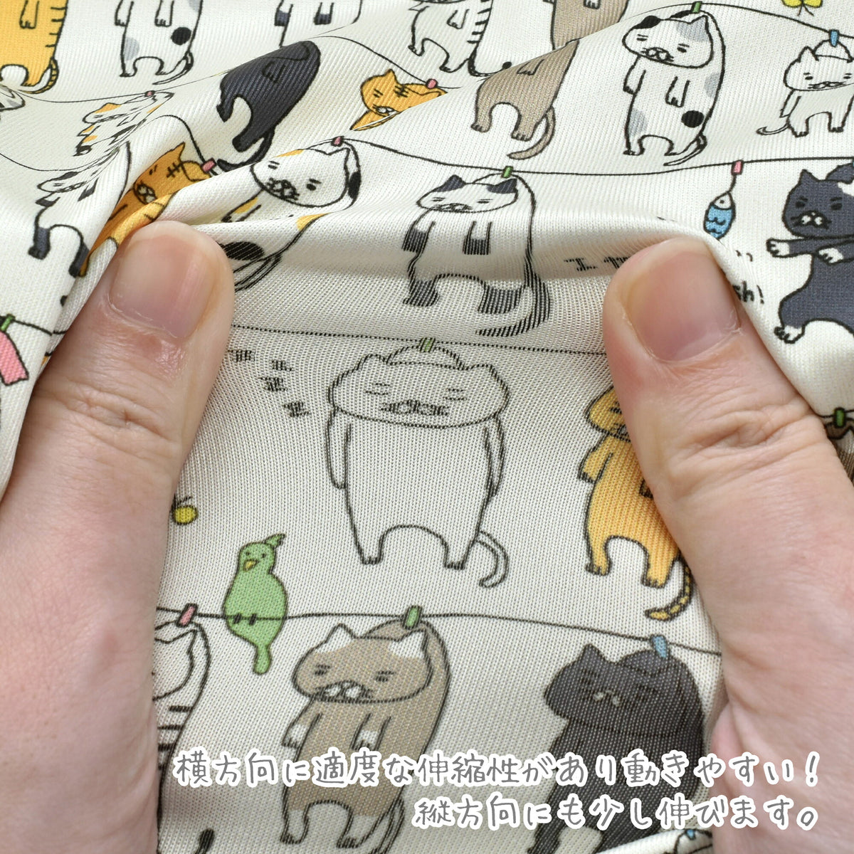 ニット洗濯ねこAアイボリー系ポリエステルスムースニット生地KDP148-Aコットンこばやし（227）(30cm以上10cm単位切り売り)