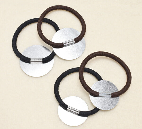 ヘアゴムシルバー金具付きリングゴム平タイプ韓国製2個「台・30mm/35mm在庫限り」