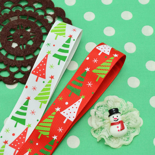 25mmプリントリボン雪と3色のもみの木のリボン2mXmas「在庫限り」