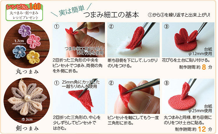 つまみ細工用ちりめん(白・青・緑・黄系)20mm30枚S50CH20「在庫限り」