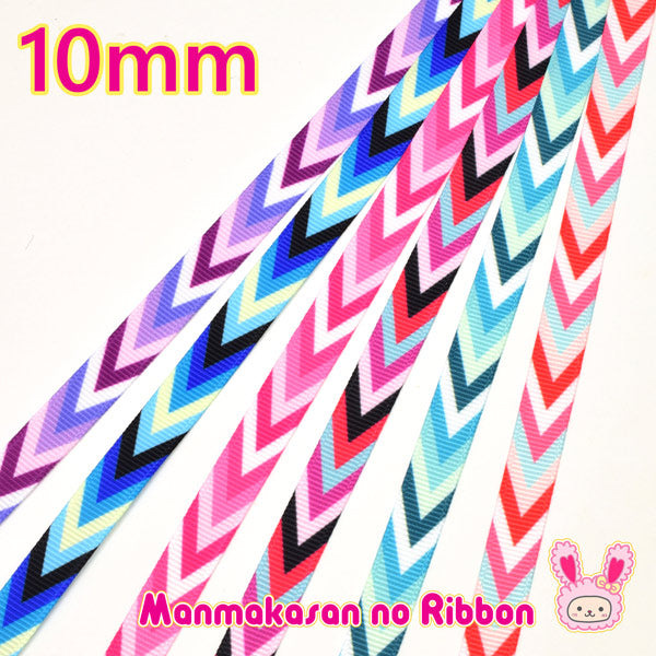 10mmプリントリボン5色ビビッドさんかく縞模様リボン2m「在庫限り」