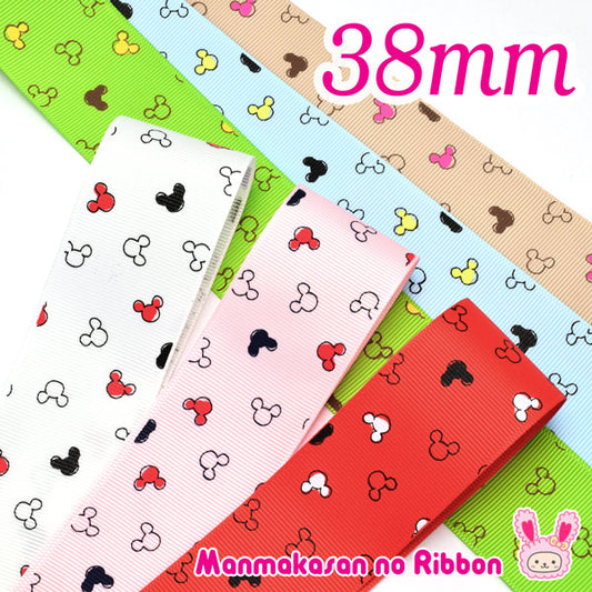 38mmプリントリボンディズニー小さいミッキーシルエットのリボン2m「在庫限り」
