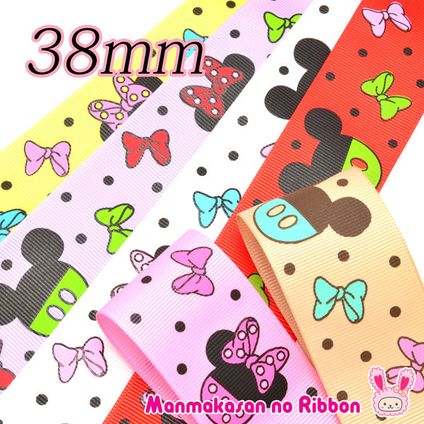 38mmプリントリボンディズニーまるまるミッキー＆ミニーリボン2m「在庫限り」