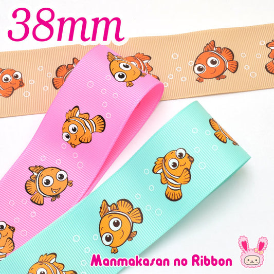 38mmプリントリボンディズニーファインディング・ニモのリボン2m「在庫限り」