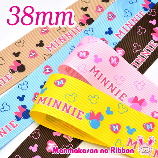 38mmプリントリボンディズニーハートMINNIEのリボン2m「在庫限り」
