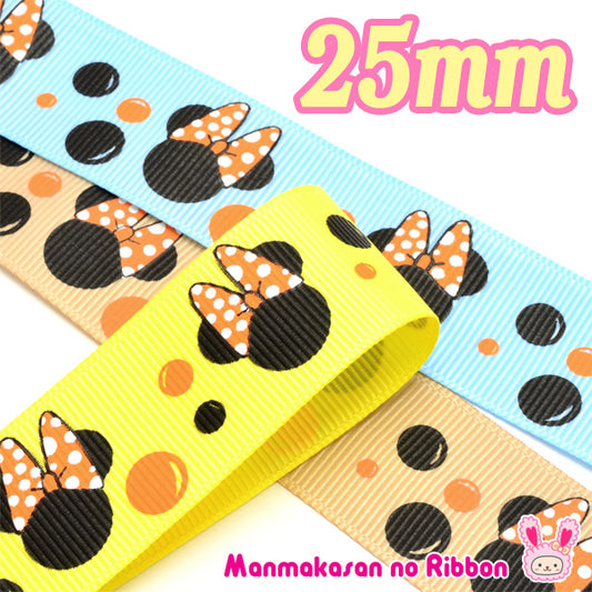 25mmプリントリボンディズニー風船ミニーとシャボン玉のリボン2m「在庫限り」