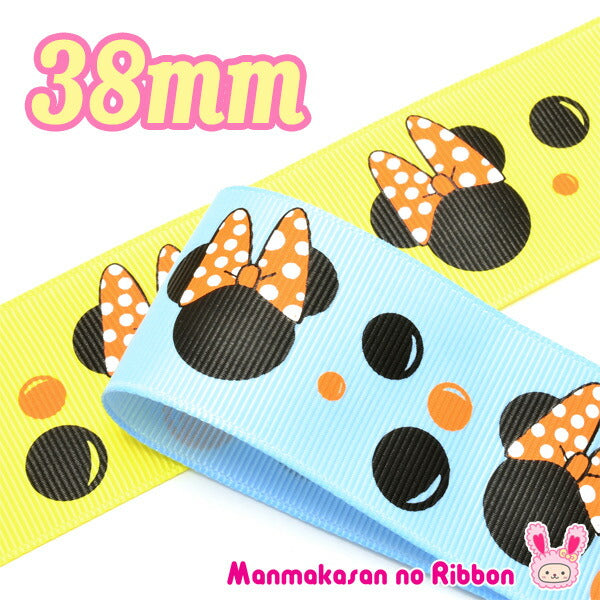 38mmプリントリボンディズニー風船ミニーとシャボン玉のリボン2m「在庫限り」