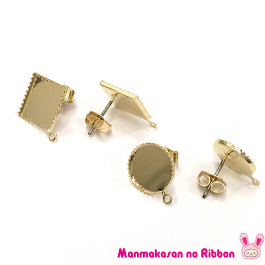 ゴールドカン付レジン台ピアス金具キャッチ式2個（1ペア）「在庫限り」